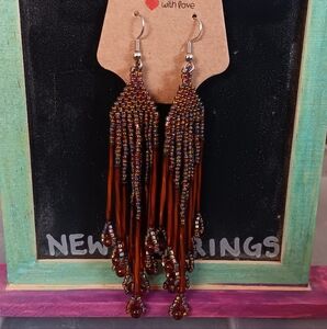 Vintage Native American Beaded Tassel Earrings